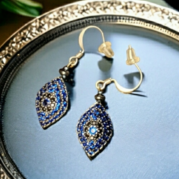 Sapphire Blue & Silver Handcrafted Dangle Earrings - Picture 3 of 9